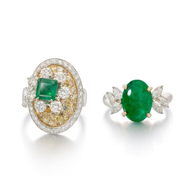 View full screen - View 1 of Lot 1607. Two Emerald and Diamond Rings | 祖母綠 配 鑽石 戒指兩枚 .