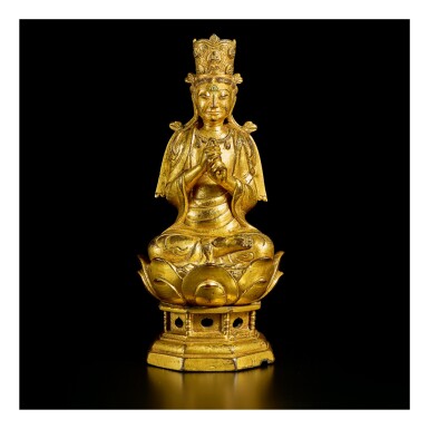 View full screen - View 1 of Lot 596. A GILT-BRONZE FIGURE OF VAIROCANA, LIAO DYNASTY.