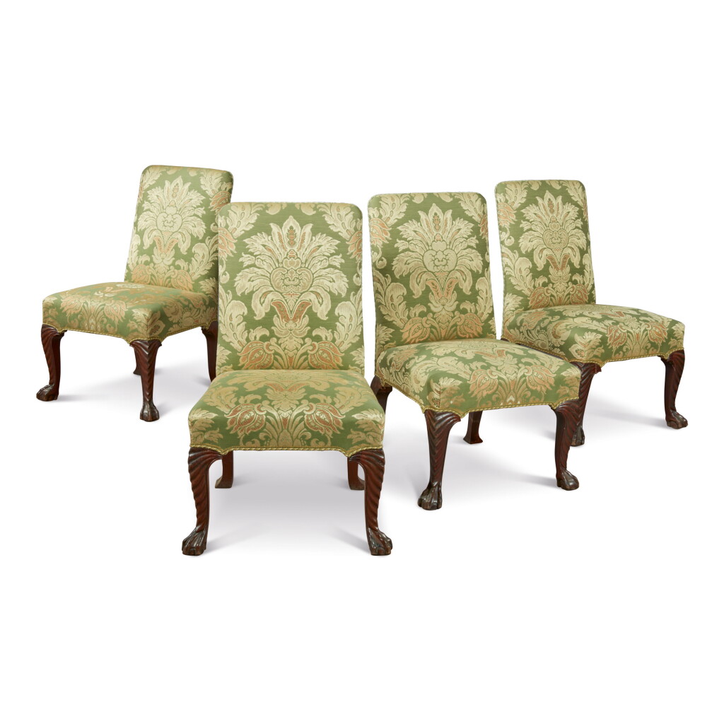 View full screen - View 1 of Lot 113. A SET OF FOUR GEORGE II MAHOGANY SIDE CHAIRS, CIRCA 1740.