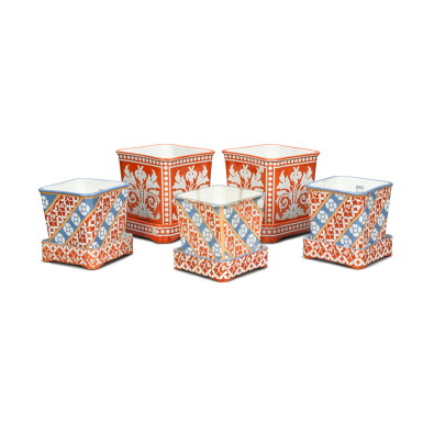 View full screen - View 1 of Lot 168. Five Minton 'new stone' jardinières and stands designed by A. W. N. Pugin, circa 1850.