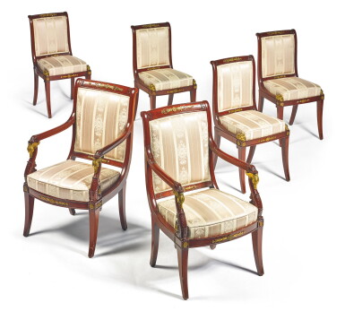 View full screen - View 1 of Lot 93. A SUITE OF RUSSIAN NEOCLASSICAL STYLE GILT BRONZE-MOUNTED MAHOGANY SEAT FURNITURE.