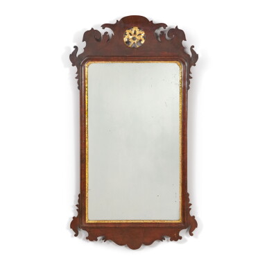 View full screen - View 1 of Lot 1705. GEORGE III MAHOGANY AND PARCEL GILT LOOKING GLASS, CIRCA 1770.