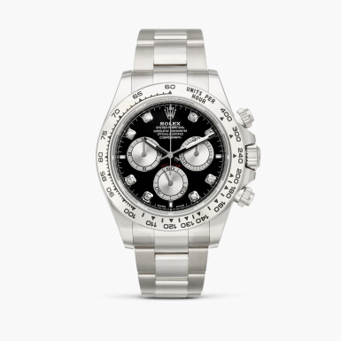 View full screen - View 1 of Lot 2543. Cosmograph Daytona, Reference 126509 | A white gold and diamond-set chronograph wristwatch with bracelet, Circa 2024.