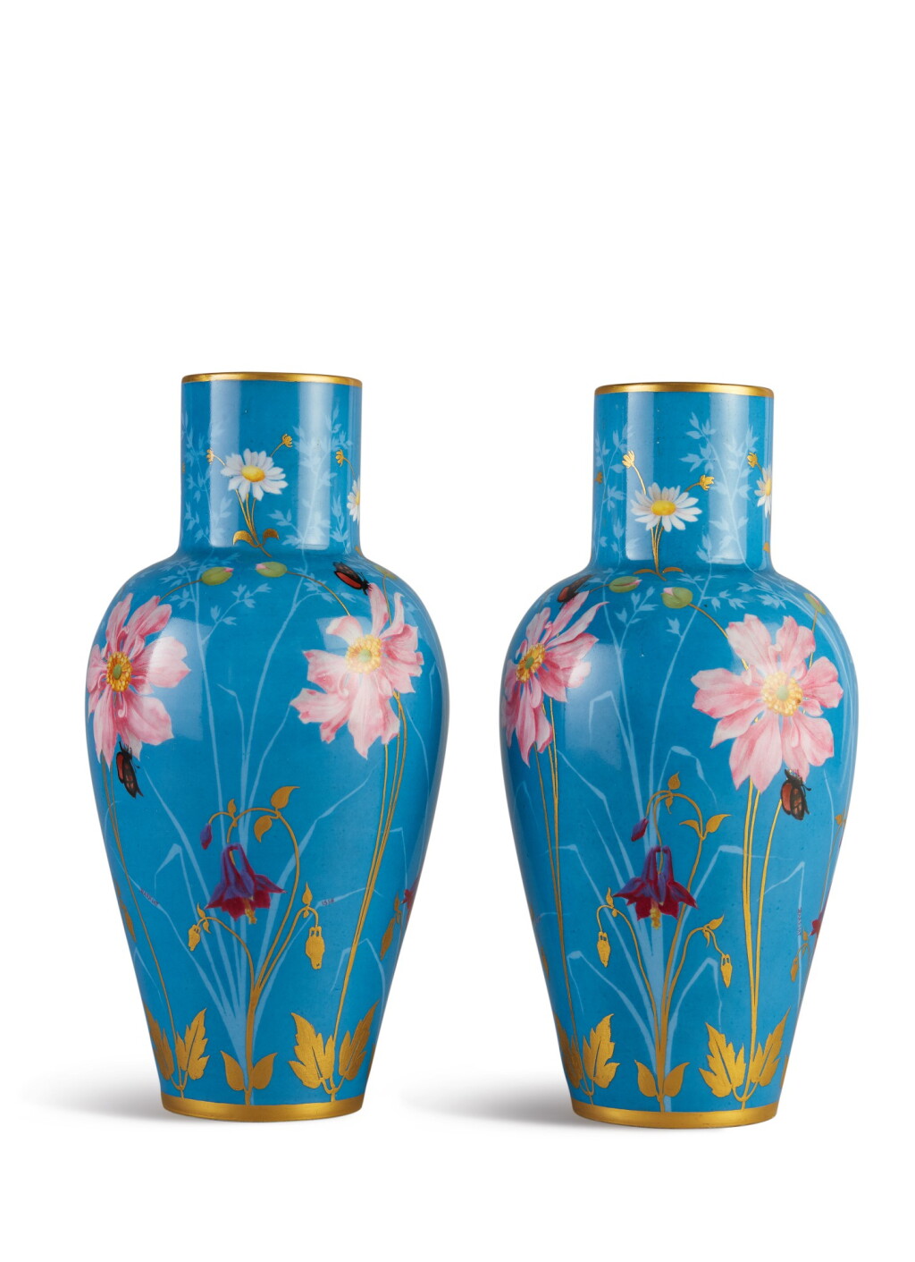 View full screen - View 1 of Lot 329. A PAIR OF SEVRES BLUE-GROUND VASES, DATED 1858.