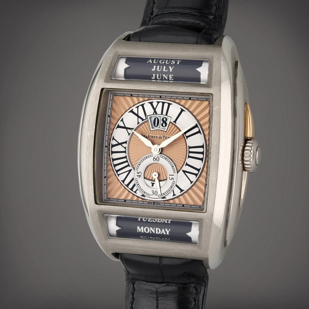 View full screen - View 1 of Lot 138. Reference C2T.05.21.151 Chapter Two | A white and pink gold triple calendar wristwatch with day and digital date display, Made in collaboration with Daniel Roth, Roger Dubuis and Peter Speake-Marin, Circa 2011.