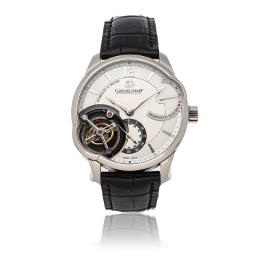 View full screen - View 1 of Lot 162. GREUBEL FORSEY | TOURBILLON 24 SECONDES ASYMETRIQUE GF01 A WHITE GOLD 24 SECONDS INCLINED TOURBILLON WRISTWATCH WITH 72 HOUR POWER RESERVE INDICATION WRISTWATCH CIRCA 2008.