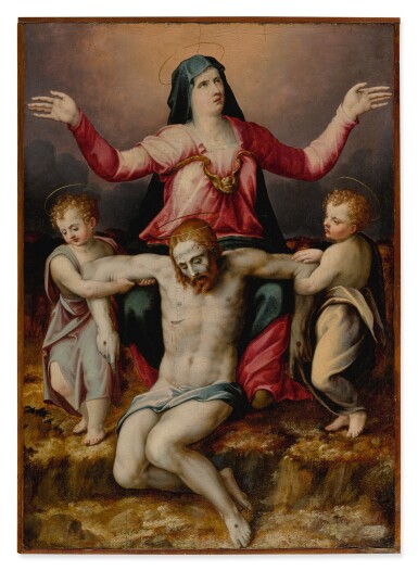 View full screen - View 1 of Lot 13. MICHELE TOSINI, CALLED MICHELE DI RIDOLFO DEL GHIRLANDAIO | PIETÀ WITH TWO ANGELS.