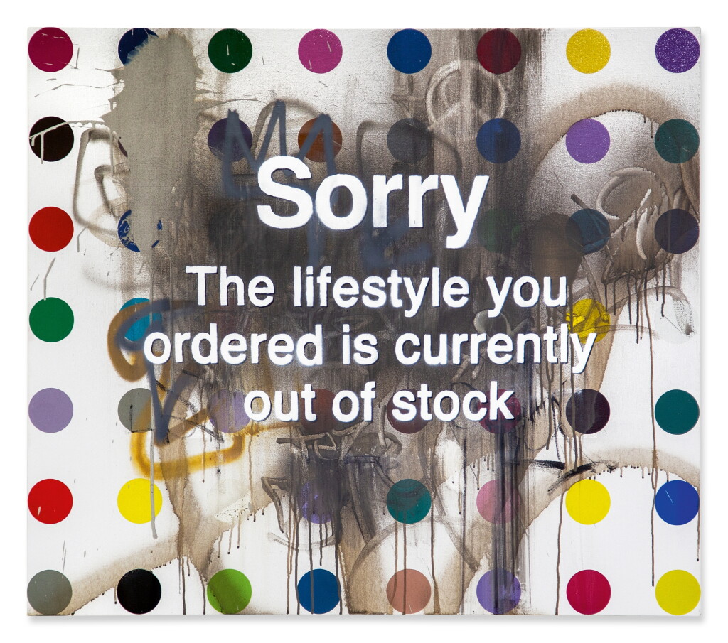 View full screen - View 1 of Lot 559. Sorry the Lifestyle You Ordered is Currently Out of Stock (Banksy defaced Hirst).