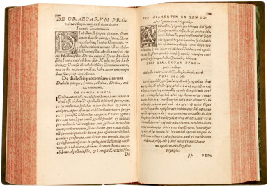 View full screen - View 1 of Lot 114. Lascaris, Grammaticae compendium, Basel, Oporinus, 1547, modern green leather in plateresque style.