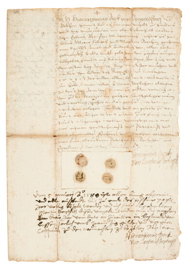 View full screen - View 1 of Lot 25. H. Beck von Leopoldsdorf, Document signed with signed autograph additions, 1577-1582.
