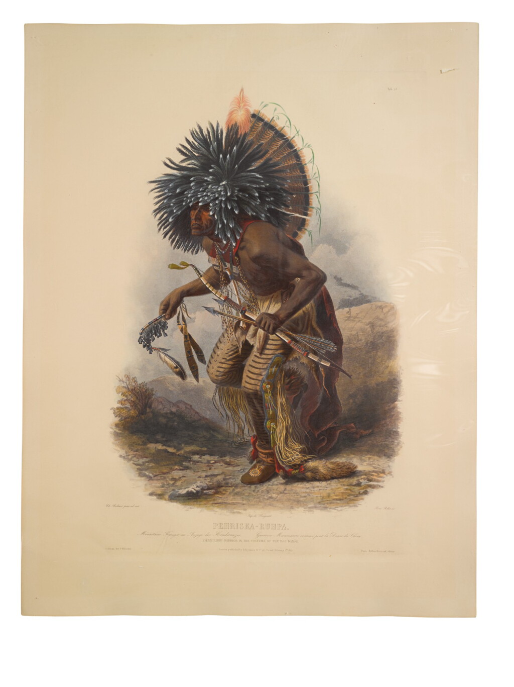 View full screen - View 1 of Lot 1726. KARL BODMER | PÉHRISKA-RÚHPA. MOENNITARRI WARRIOR IN THE COSTUME OF THE DOG DANSE (TAB. 23).