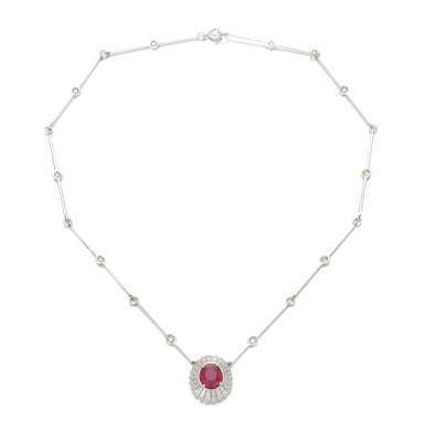 View full screen - View 1 of Lot 61. Ruby and diamond necklace (Collana con rubino e diamanti).