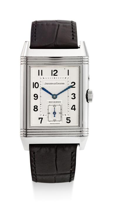 View full screen - View 1 of Lot 8112. JAEGER-LECOULTRE | REVERSO, REF. 270.8.54, A STAINLESS STEEL REVERSIBLE DUAL TIME ZONE WRISTWATCH WITH DAY AND NIGHT INDICATION CIRCA 2000.