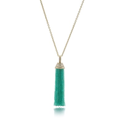 View full screen - View 1 of Lot 965. Emerald and diamond pendant.