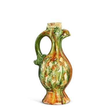 View full screen - View 1 of Lot 3450. A sancai 'phoenix' ewer, Tang dynasty | 唐 三彩鳳首執壺.