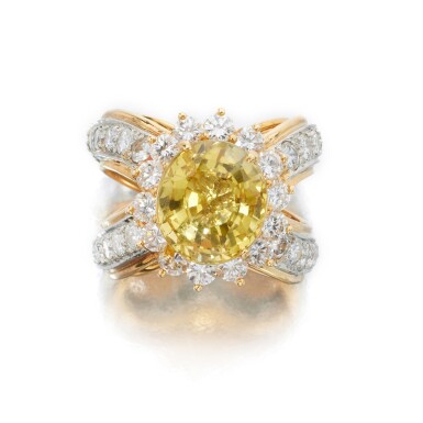 View full screen - View 1 of Lot 491. Yellow Sapphire and Diamond Ring.