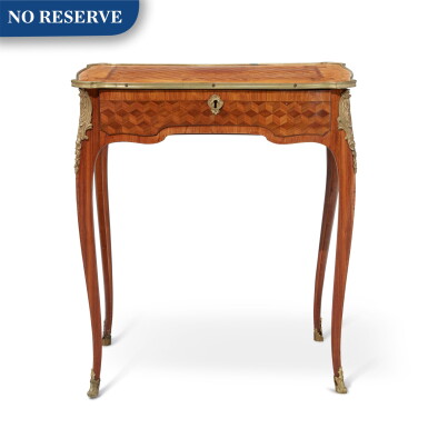 View full screen - View 1 of Lot 249. A Louis XV Gilt Bronze-Mounted Tulipwood, Amaranth, and Parquetry Writing Table.