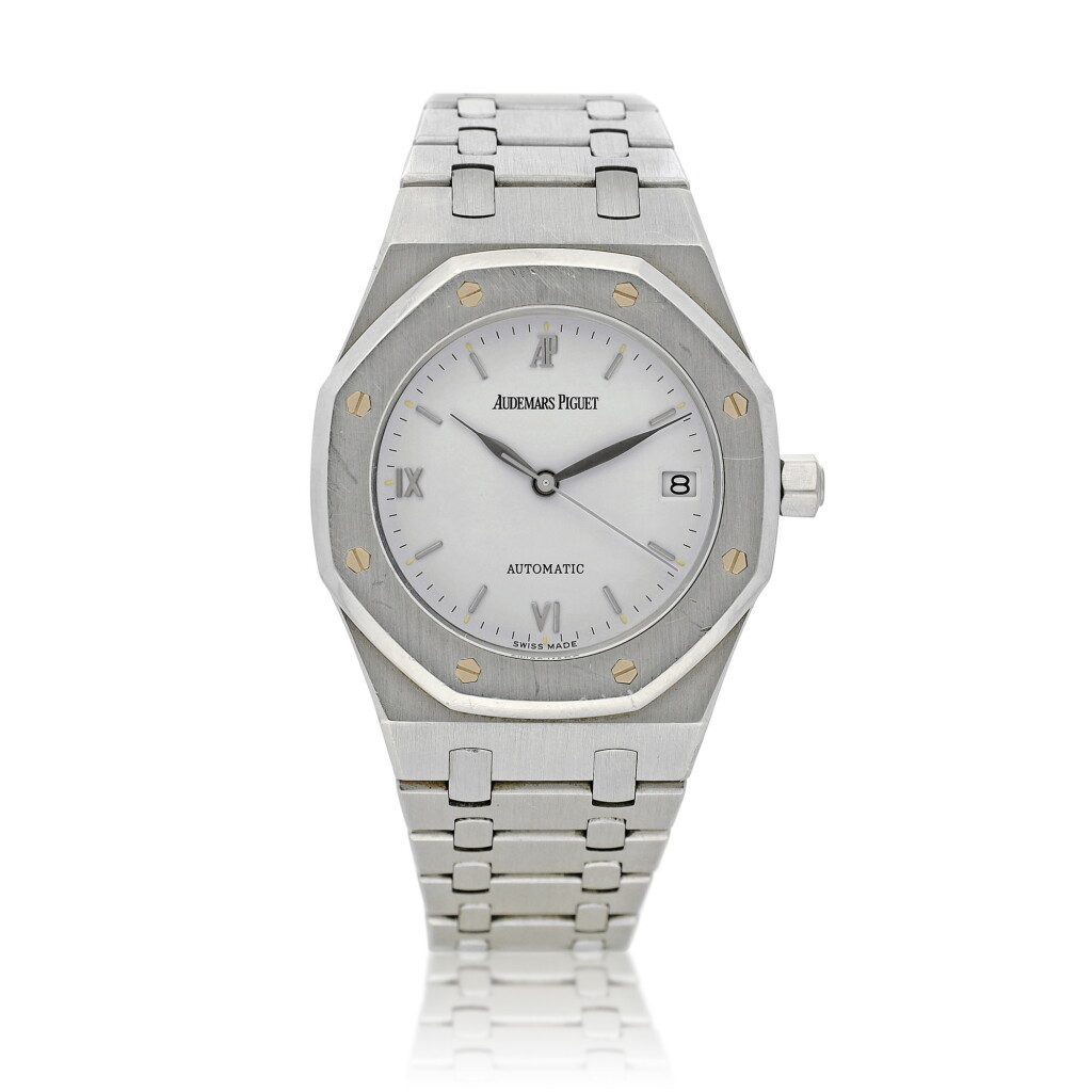 View full screen - View 1 of Lot 104. 'No. 001' Royal Oak, Ref. 14790PT Possibly unique platinum wristwatch with date and bracelet Circa 1994 | 愛彼 | 14790PT型號「'No. 001' Royal Oak」鉑金鍊帶腕錶備日期顯示,年份約1994,可能為孤品.