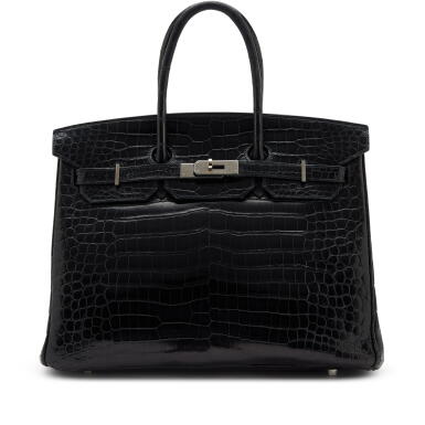 View full screen - View 1 of Lot 90. Black Shiny Alligator Birkin 35 Palladium Hardware, 2006.