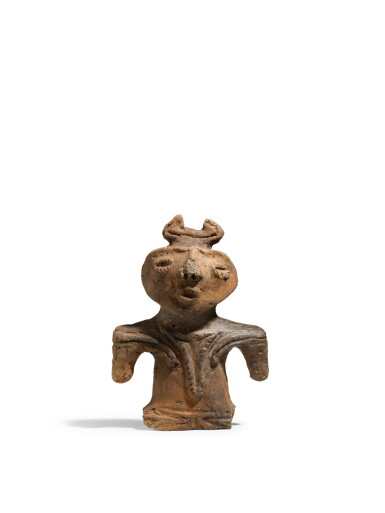 View full screen - View 1 of Lot 2065. An earthenware figure of a woman, dogu, Late Jomon period, 1000 – 400 BCE | 土偶 縄文時代晩期 紀元前1000~400年.