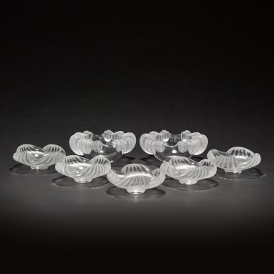 View full screen - View 1 of Lot 46. A pair of Lalique large ashtrays and five smaller examples, modern.