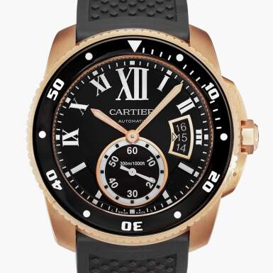 View full screen - View 1 of Lot 66. Reference 3730 Calibre de Cartier Diver | A pink gold automatic wristwatch with date, Circa 2013.