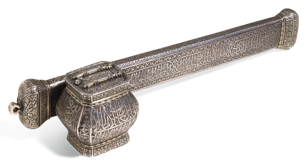 View full screen - View 1 of Lot 136. AN OTTOMAN GILT-SILVER SCRIBE’S PEN BOX (DIVIT), EGYPT OR TURKEY, 18TH CENTURY.