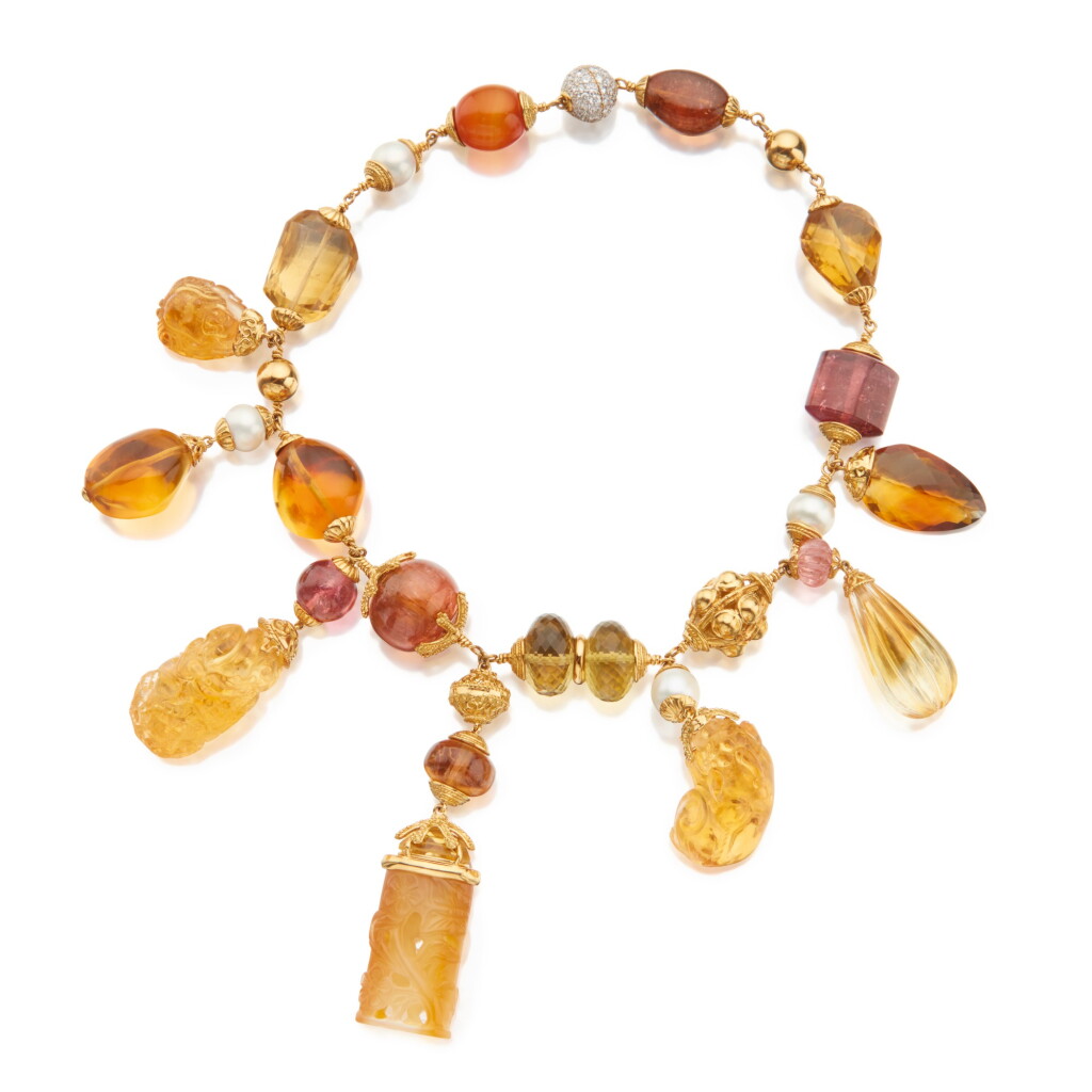 View full screen - View 1 of Lot 78. Seaman Schepps | Gem-Set and Diamond Necklace.