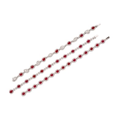 View full screen - View 1 of Lot 296. Three Ruby and Diamond Bracelets | 紅寶石 配 鑽石 手鏈三條.
