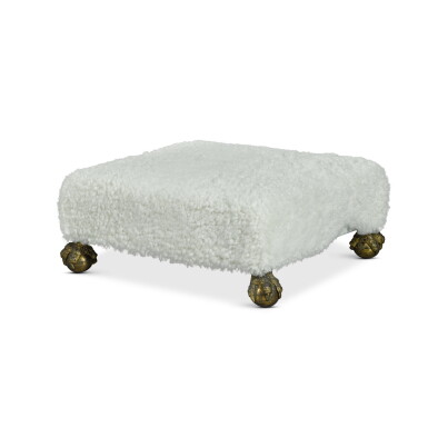 View full screen - View 1 of Lot 43. A Regency style fleece-upholstered and gilt-brass footstool.