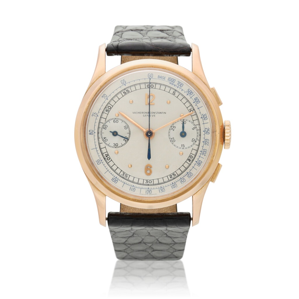 View full screen - View 1 of Lot 138. Reference 4072, A pink gold chronograph wristwatch, Circa 1945 江詩丹頓 4072 型號粉紅金計時腕錶,約1950年製.