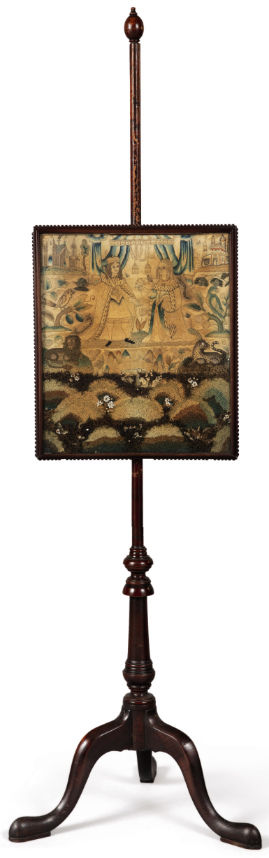 View full screen - View 1 of Lot 1128. FINE GEORGE III CARVED MAHOGANY POLE-SCREEN, CIRCA 1780.