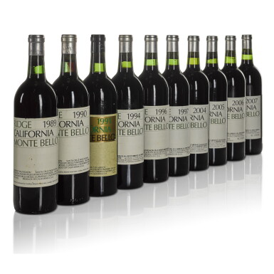 View full screen - View 1 of Lot 495. Ridge Cabernet Sauvignon, Monte Bello, 10 vintages.