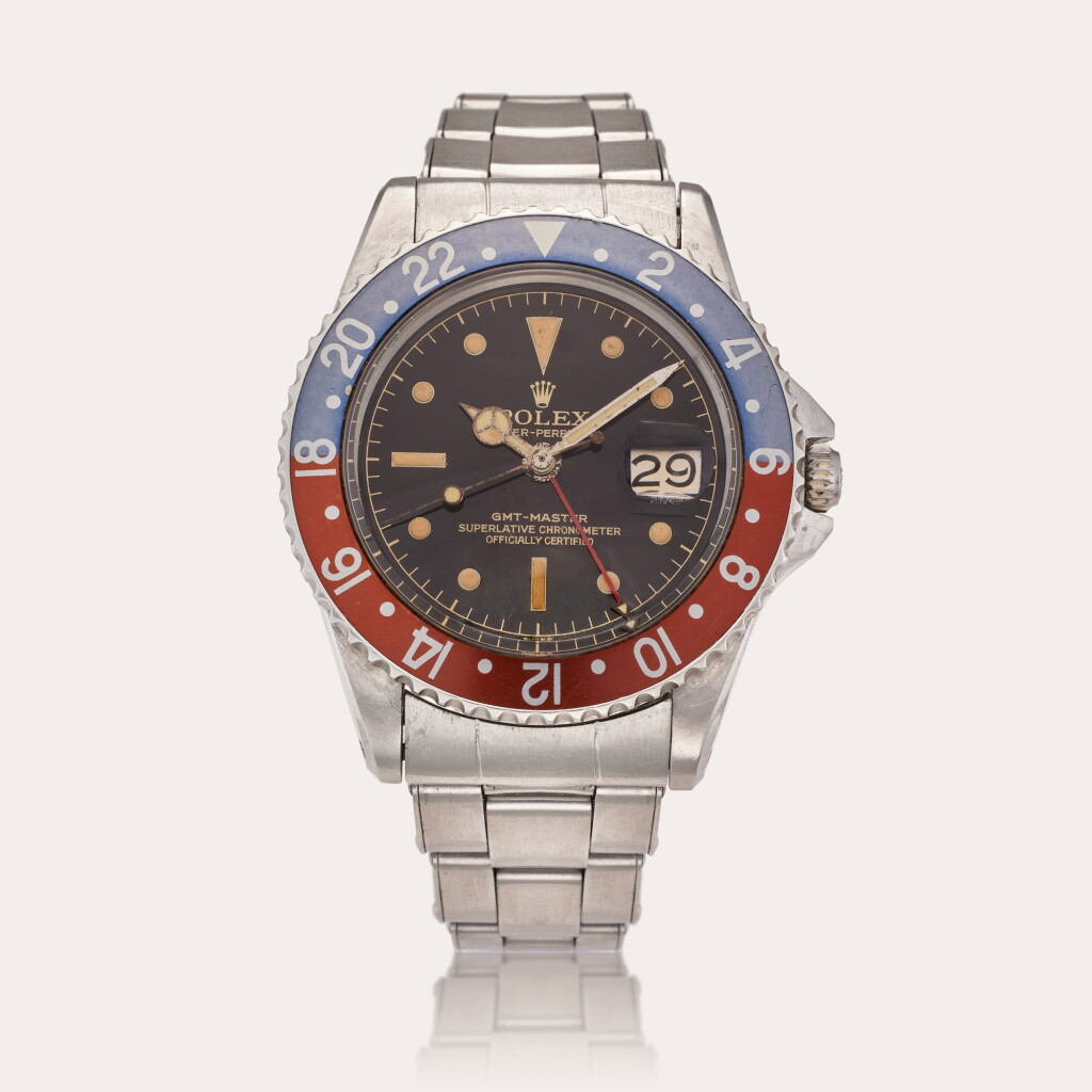 View full screen - View 1 of Lot 637. Reference 1675 GMT-Master 'Pepsi' | A stainless steel automatic dual time zone wristwatch with date, Circa 1962.