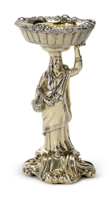 View full screen - View 1 of Lot 367. A Victorian Silver-Gilt Figural Standing Salt, Charles T. & George Fox, London, 1858.