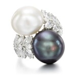 Cultured pearl and diamond ring