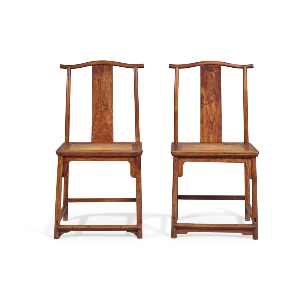 View full screen - View 1 of Lot 76. A pair of 'huanghuali' 'lamp-hanger' side chairs (Dengguayi), 17th century.