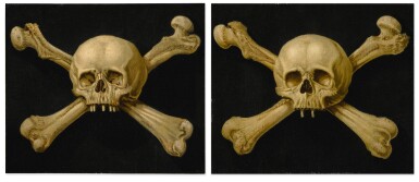 View full screen - View 1 of Lot 5. NEAPOLITAN SCHOOL, 17TH CENTURY | A PAIR OF MEMENTO MORI WITH SKULLS AND CROSSBONES.