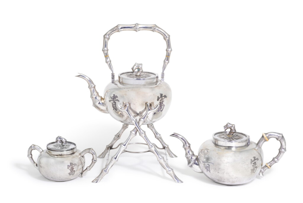 View full screen - View 1 of Lot 133. A Chinese export silver teaset , Kwan Wo, Canton, circa 1900.