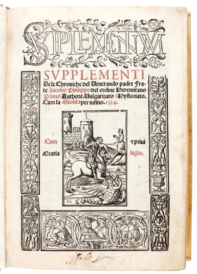 View full screen - View 1 of Lot 112. Foresti, Supplementum supplementi de le chroniche, Venice, 1524, modern vellum.