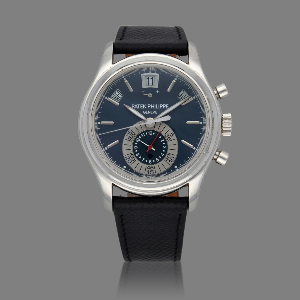 View full screen - View 1 of Lot 2. Reference 5960P-015 A platinum annual calendar flyback chronograph wristwatch with power reserve and day/night indication Circa 2012 | 百達翡麗 | 型號 5960P-015 鉑金年曆飛返計時腕錶備動力儲存及晝夜顯示,製作年份約 2012.