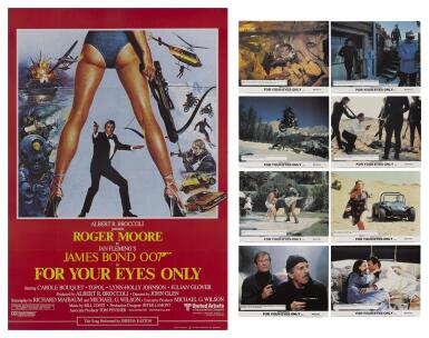View full screen - View 1 of Lot 141. FOR YOUR EYES ONLY (1981) POSTER, BRITISH, RED STYLE WITH SET OF 8 FRONT OF HOUSE STILLS , BRITISH .