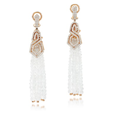View full screen - View 1 of Lot 44. Pair of diamond and rock crystal earrings.