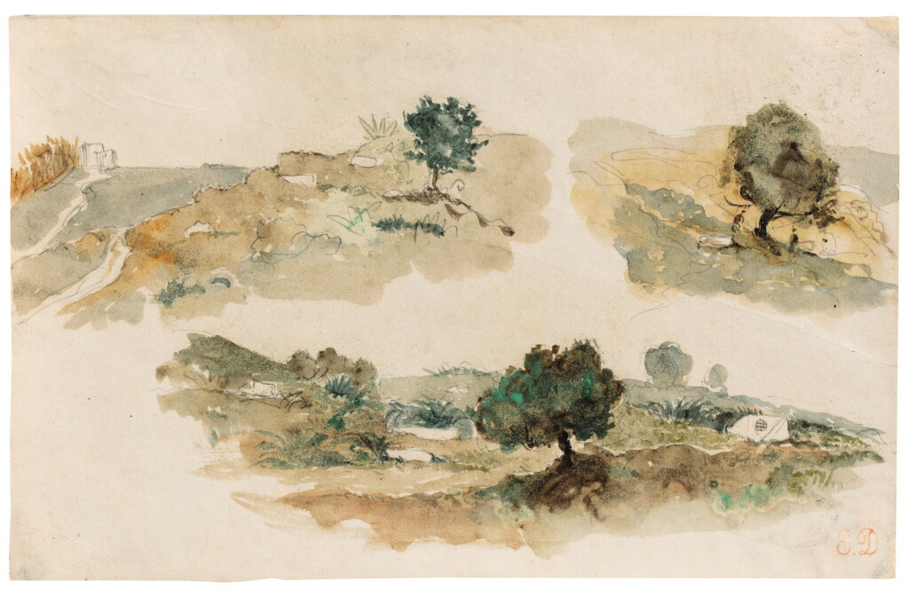View full screen - View 1 of Lot 154. EUGÈNE DELACROIX | TROIS ÉTUDES DE PAYSAGES MAROCAINS.