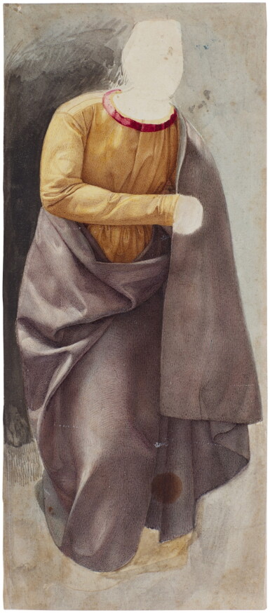 View full screen - View 1 of Lot 95. Study of the garments of a female figure walking to the left.