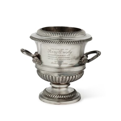 View full screen - View 1 of Lot 182. Bing Crosby Media Recognition: A Silver-Plated Presentation Wine Cooler, Dated 1958.