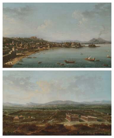 View full screen - View 1 of Lot 19. A pair of views: Naples, a view of the Riviera da Chiaia, from the north-west; Paestum, a view of the Valley of the Temples.