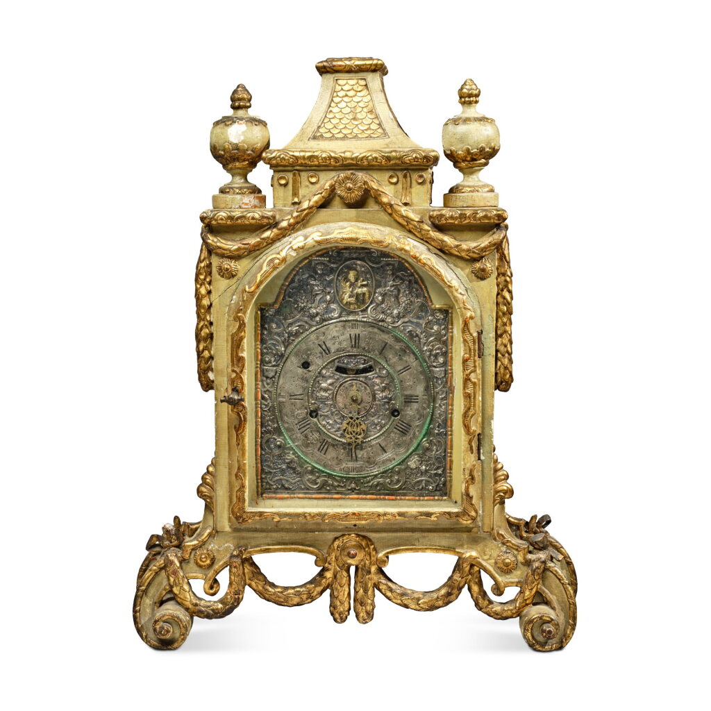 View full screen - View 1 of Lot 359. An Austrian Neoclassical Painted and Giltwood Mantel Clock, Last Quarter 18th Century.