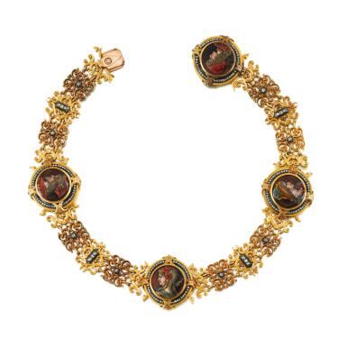 View full screen - View 1 of Lot 7. Painted enamel necklace .