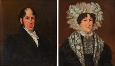 View full screen - View 1 of Lot 100. Pair of Portraits: Gentleman and Lady with Bonnet.
